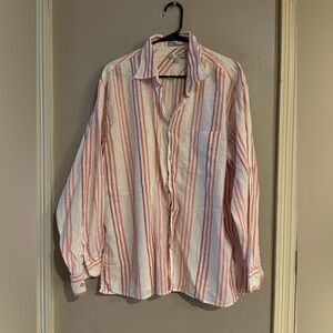 Geoffrey Beene Red and White Striped Casual Shirt